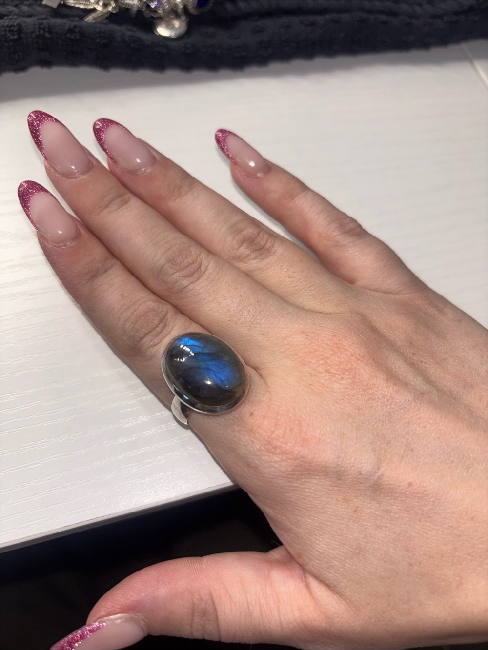 Sterling Silver Labradorite Statement Ring - Blue Flash